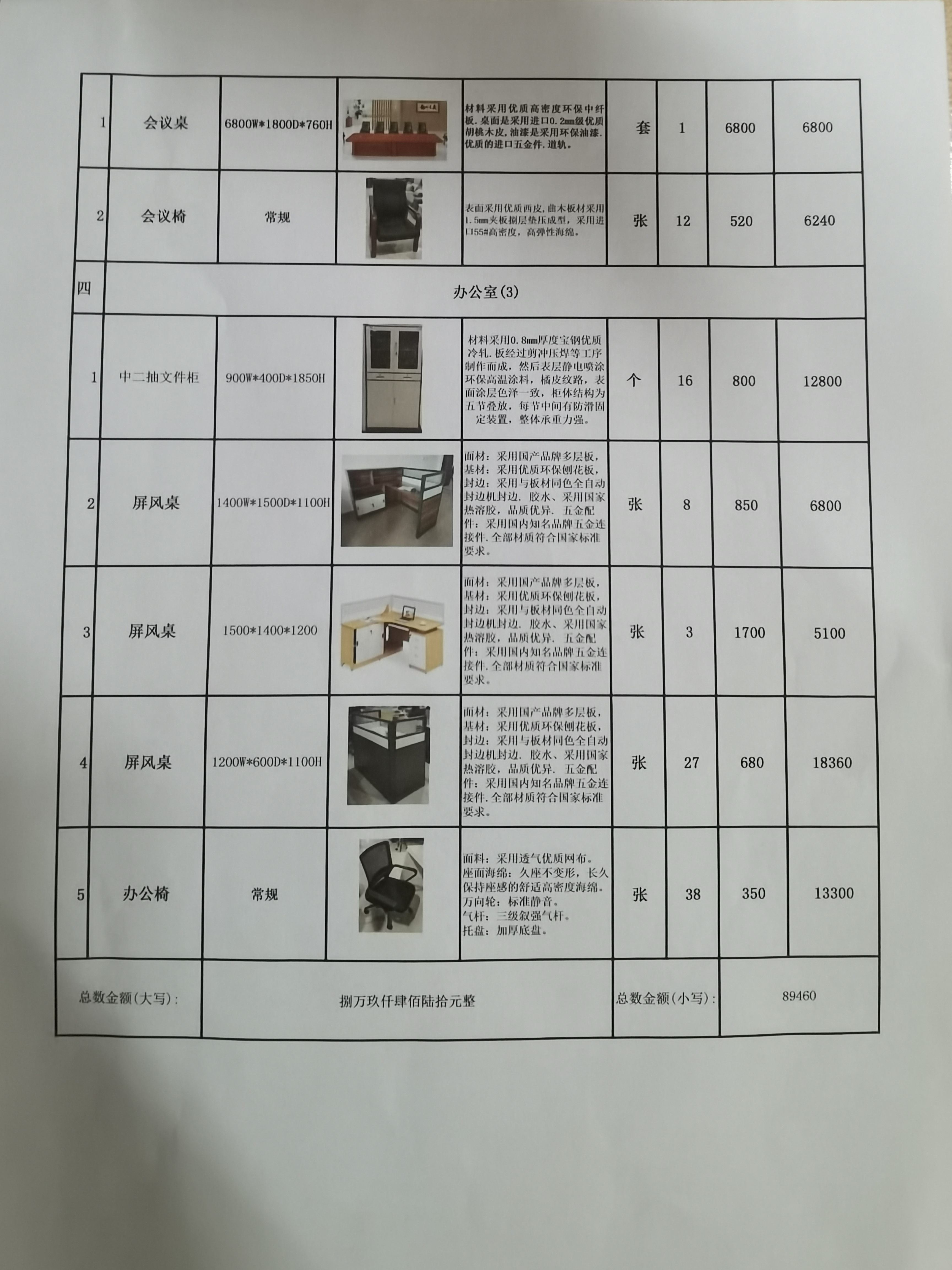 采购公示（办公家具）
